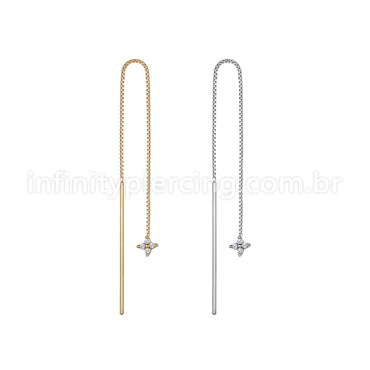 Piercing Palitinho Corrente Aço Cirúrgico Flor 4 Pétalas Zircônia Cravejada