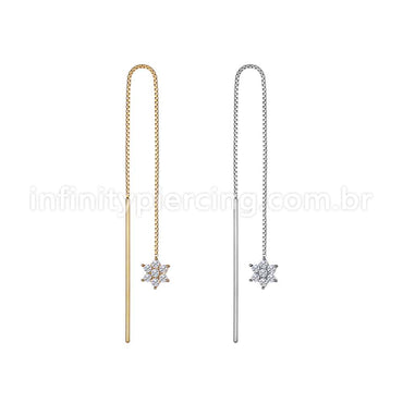 Piercing Palitinho Corrente Aço Cirúrgico Flor 6 Pétalas Zircônia Cravejada