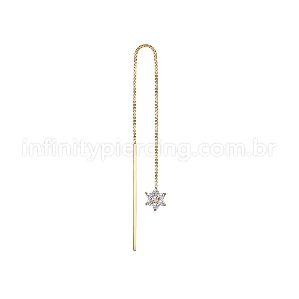 Piercing Palitinho Corrente Aço Cirúrgico Flor 6 Pétalas Zircônia Cravejada