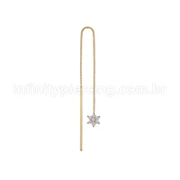 Piercing Palitinho Corrente Aço Cirúrgico Flor 6 Pétalas Zircônia Cravejada