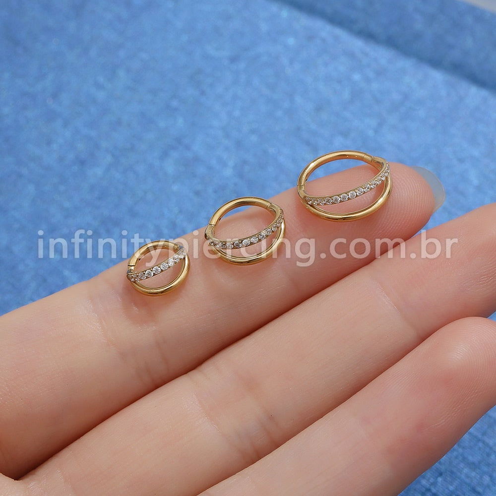 Piercing Argola Aço Cirúrgico Segmento Articulado Fileira Lisa/Zircônia