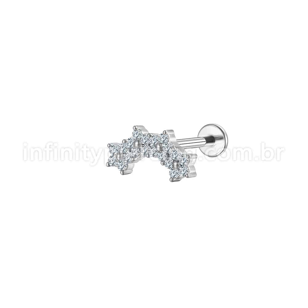 Piercing Labret Aço Cirúrgico 4 Mini Flores Zircônia