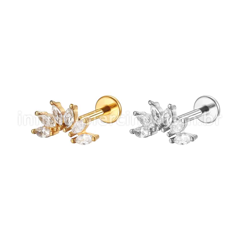 Piercing Labret Aço Cirúrgico 6 Zircônias