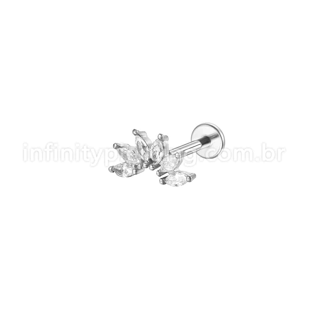 Piercing Labret Aço Cirúrgico 6 Zircônias