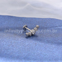 Piercing Labret Aço Cirúrgico Cluster 5 Zircônias