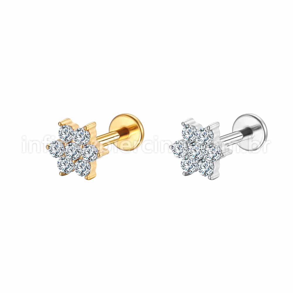 Piercing Labret Aço Cirúrgico Flor Zircônia