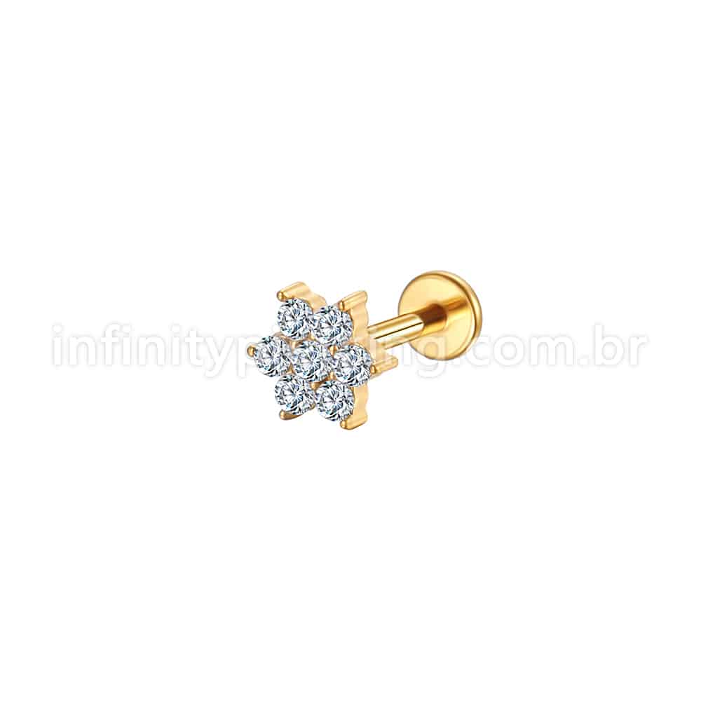 Piercing Labret Aço Cirúrgico Flor Zircônia