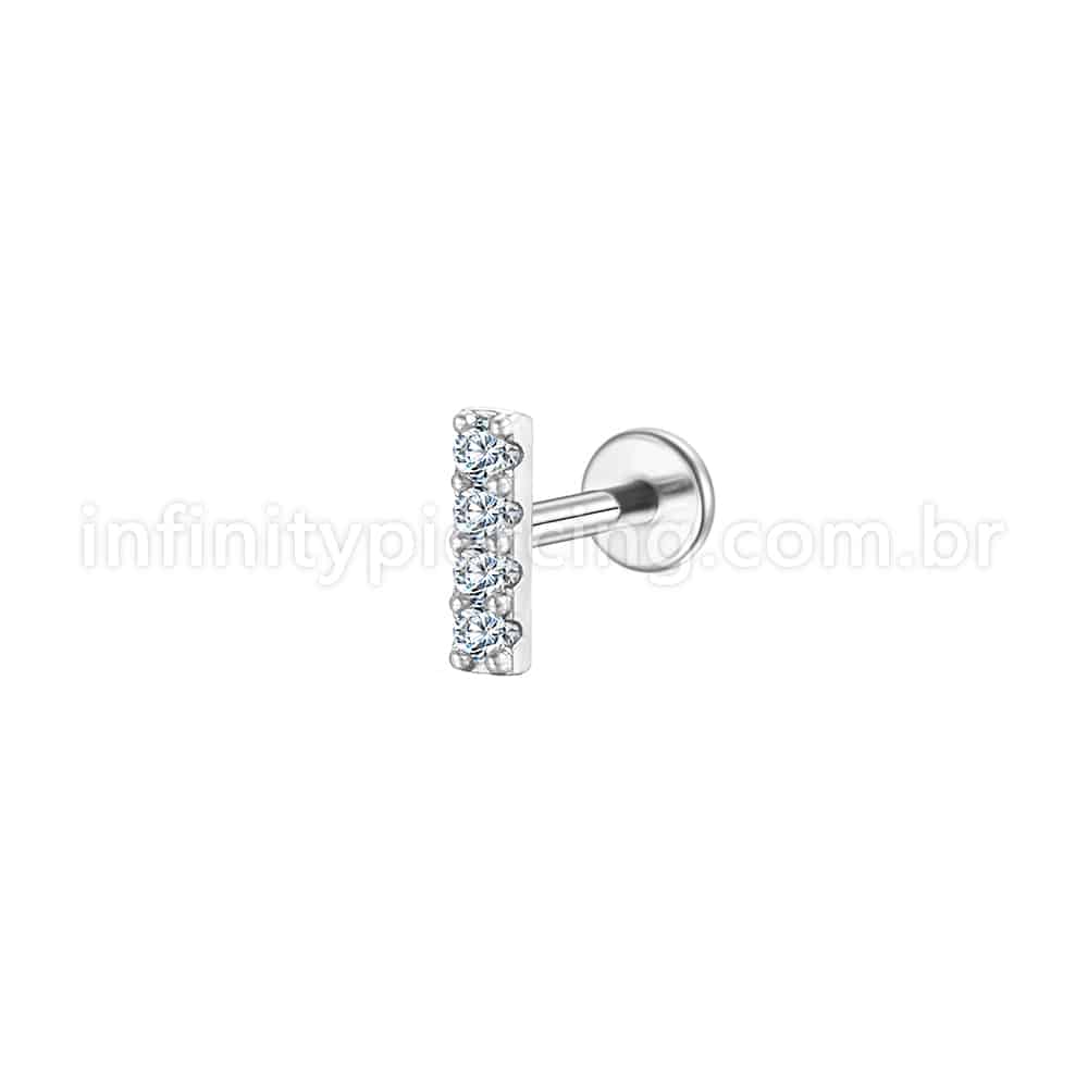 Piercing Labret Aço Cirúrgico Barra 4 Zircônias