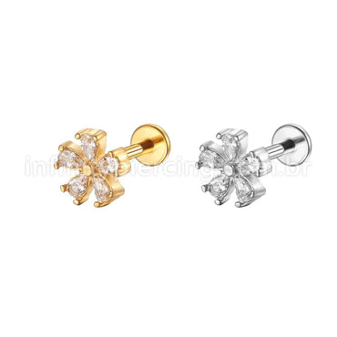 Piercing Labret Aço Cirúrgico Flor Zircônia