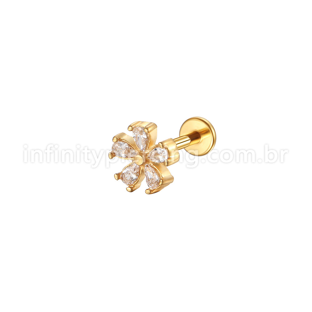 Piercing Labret Aço Cirúrgico Flor Zircônia