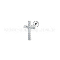 Piercing Labret Aço Cirúrgico Cruz Zircônia Cravejada