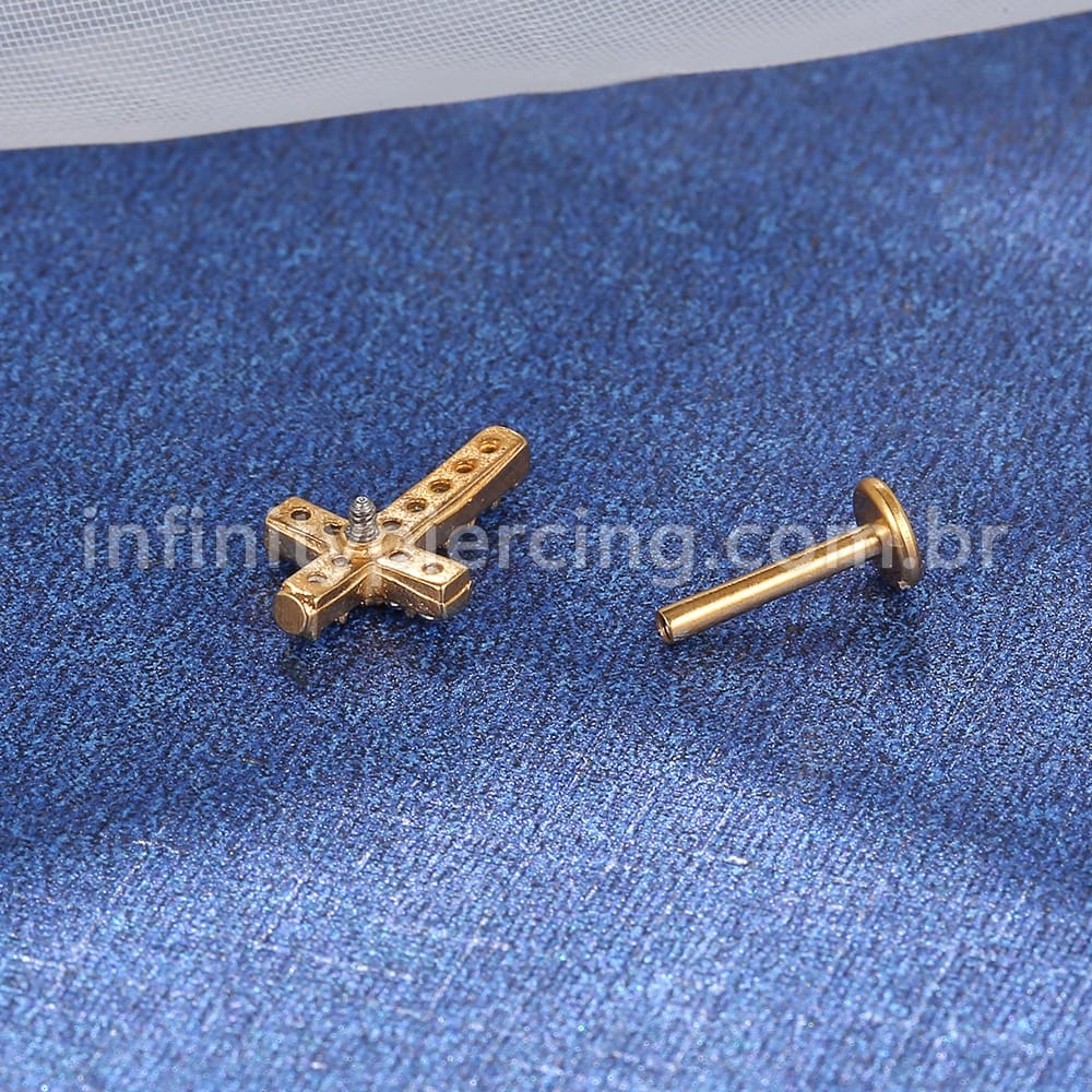 Piercing Labret Aço Cirúrgico Cruz Zircônia Cravejada