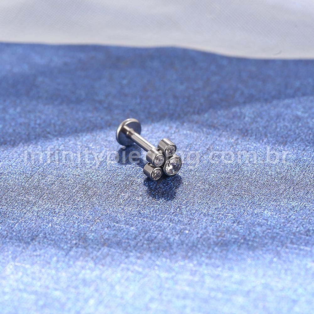 Piercing Labret Aço Cirúrgico 4 Zircônias
