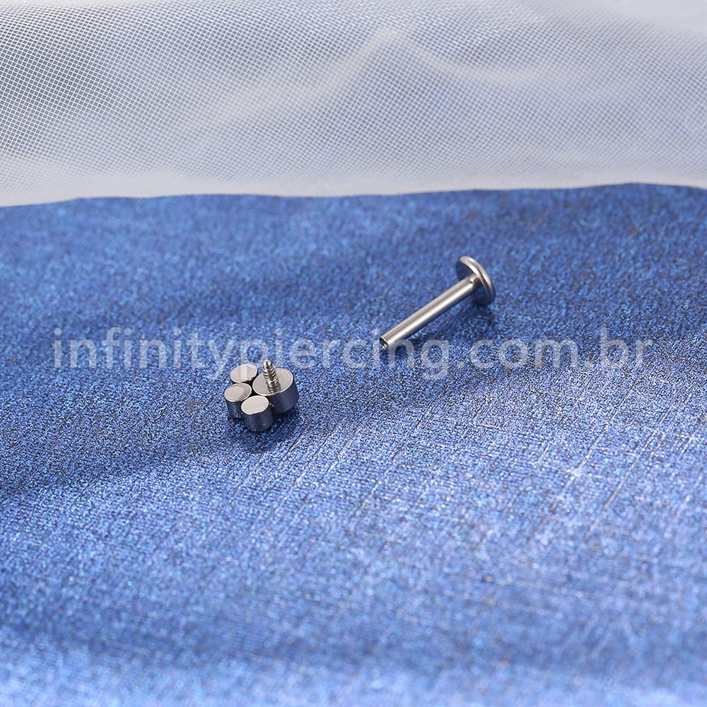 Piercing Labret Aço Cirúrgico 4 Zircônias