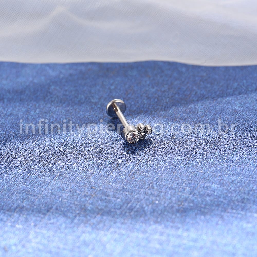 Piercing Labret Aço Cirúrgico 4 Zircônias
