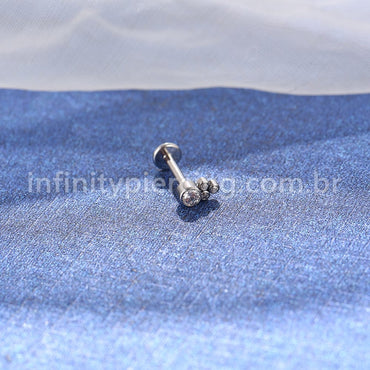 Piercing Labret Aço Cirúrgico 4 Zircônias