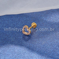Piercing Labret Titânio Coração Vazado Zircônia Cravejada