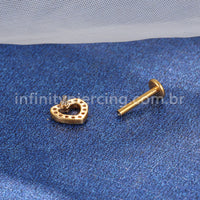 Piercing Labret Titânio Coração Vazado Zircônia Cravejada