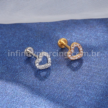 Piercing Labret Titânio Coração Vazado Zircônia Cravejada