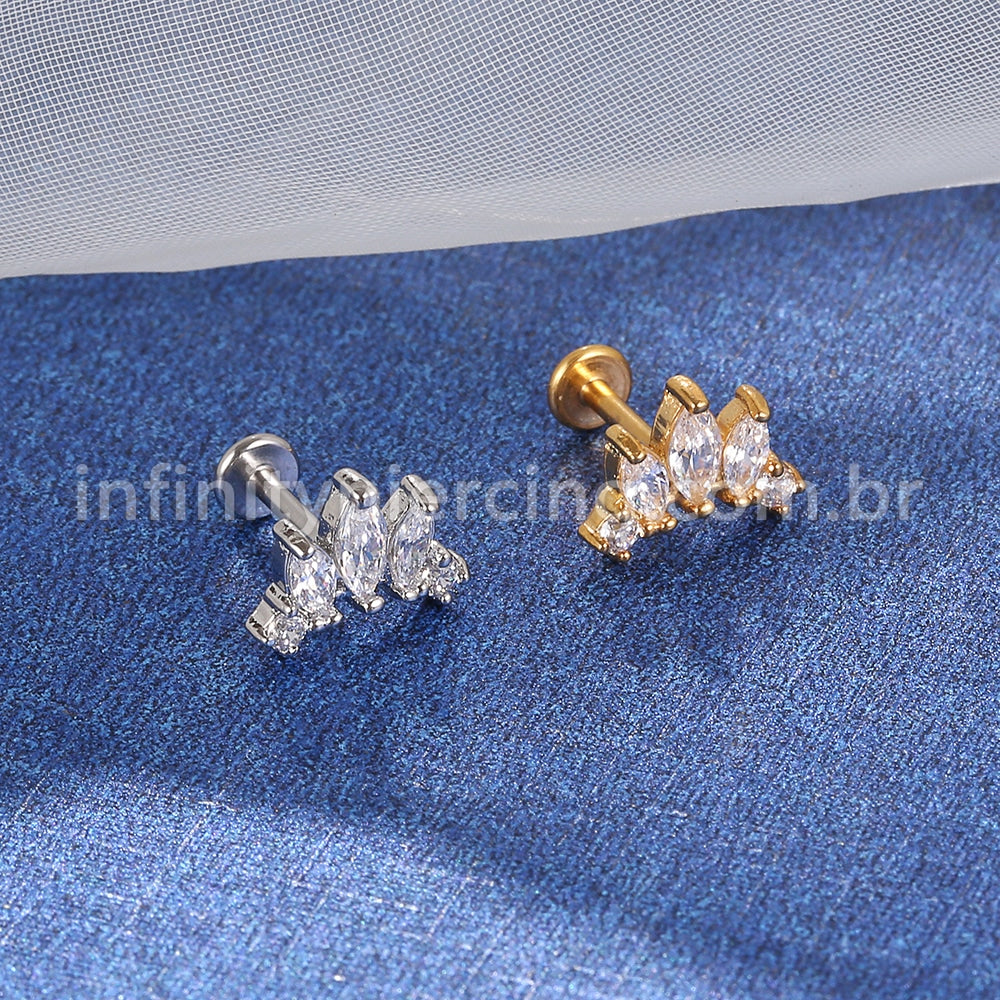 Piercing Labret Aço Cirúrgico Detalhes 5 Zircônias