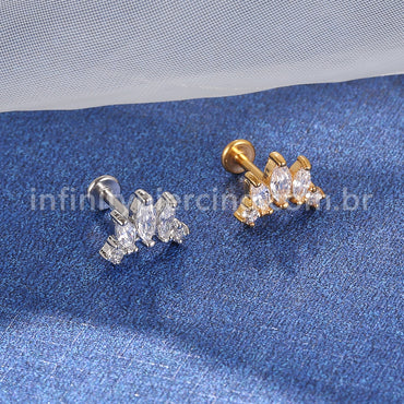 Piercing Labret Aço Cirúrgico Detalhes 5 Zircônias