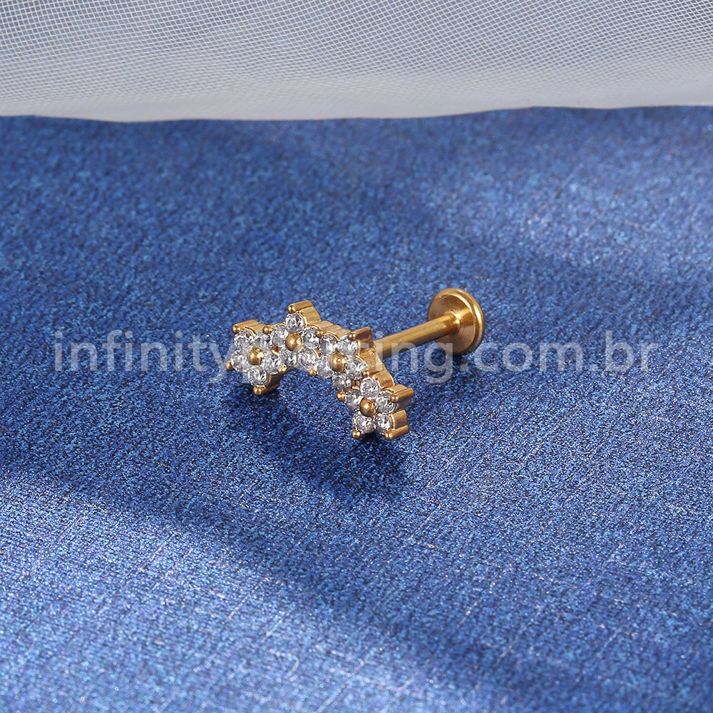Piercing Labret Aço Cirúrgico 4 Mini Flores Zircônia