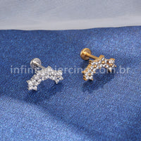 Piercing Labret Aço Cirúrgico 4 Mini Flores Zircônia
