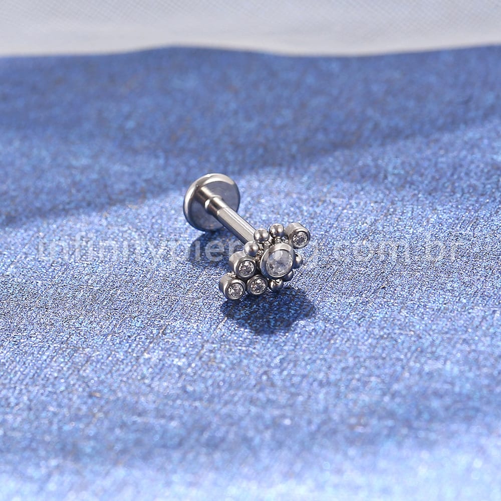 Piercing Labret Aço Cirúrgico Indiano Zircônia