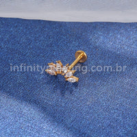 Piercing Labret Aço Cirúrgico 6 Zircônias