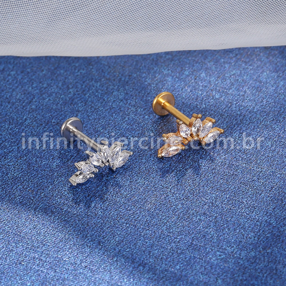 Piercing Labret Aço Cirúrgico 6 Zircônias