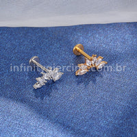 Piercing Labret Aço Cirúrgico 6 Zircônias