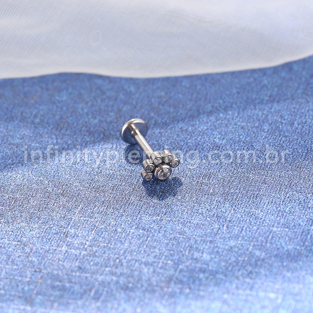 Piercing Labret Aço Cirúrgico Meia Flor Zircônia