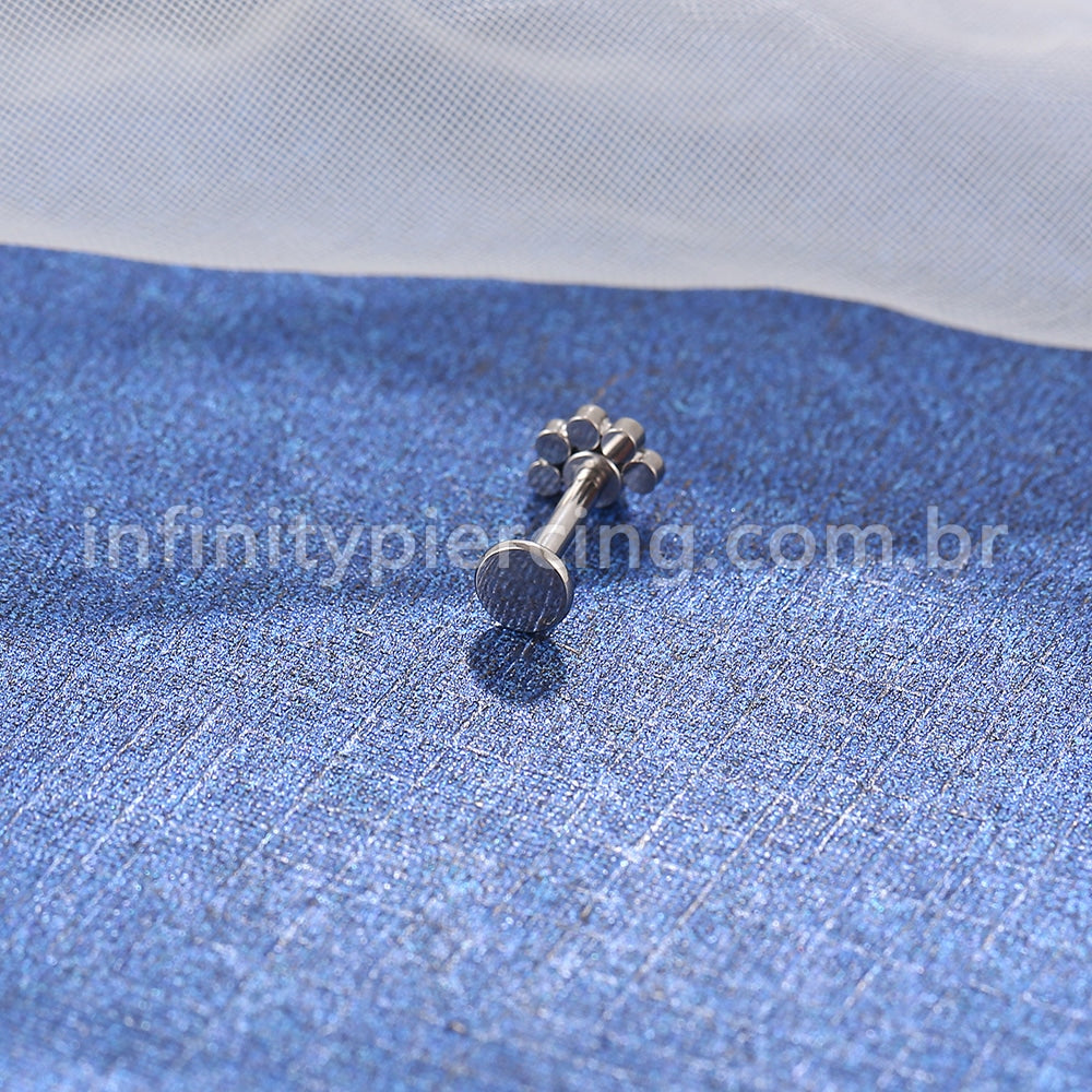 Piercing Labret Aço Cirúrgico Meia Flor Zircônia