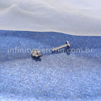 Piercing Labret Aço Cirúrgico Meia Flor Zircônia