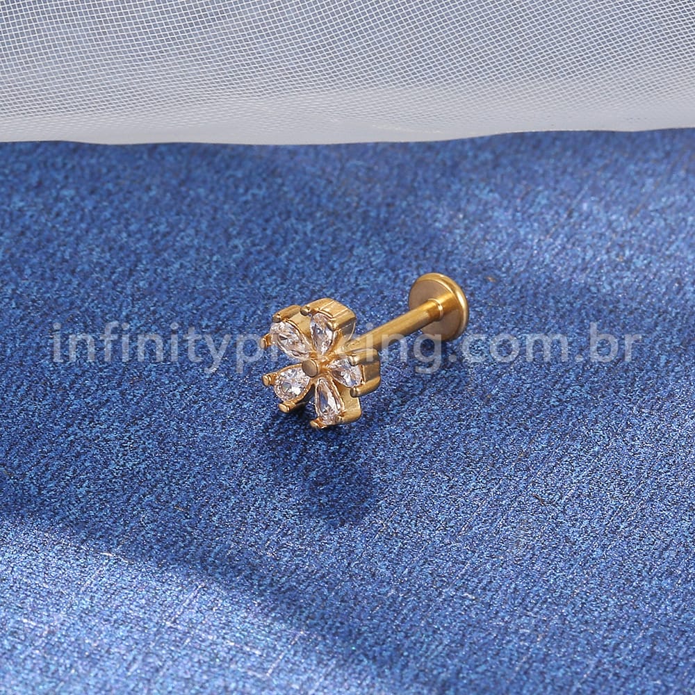 Piercing Labret Aço Cirúrgico Flor Zircônia