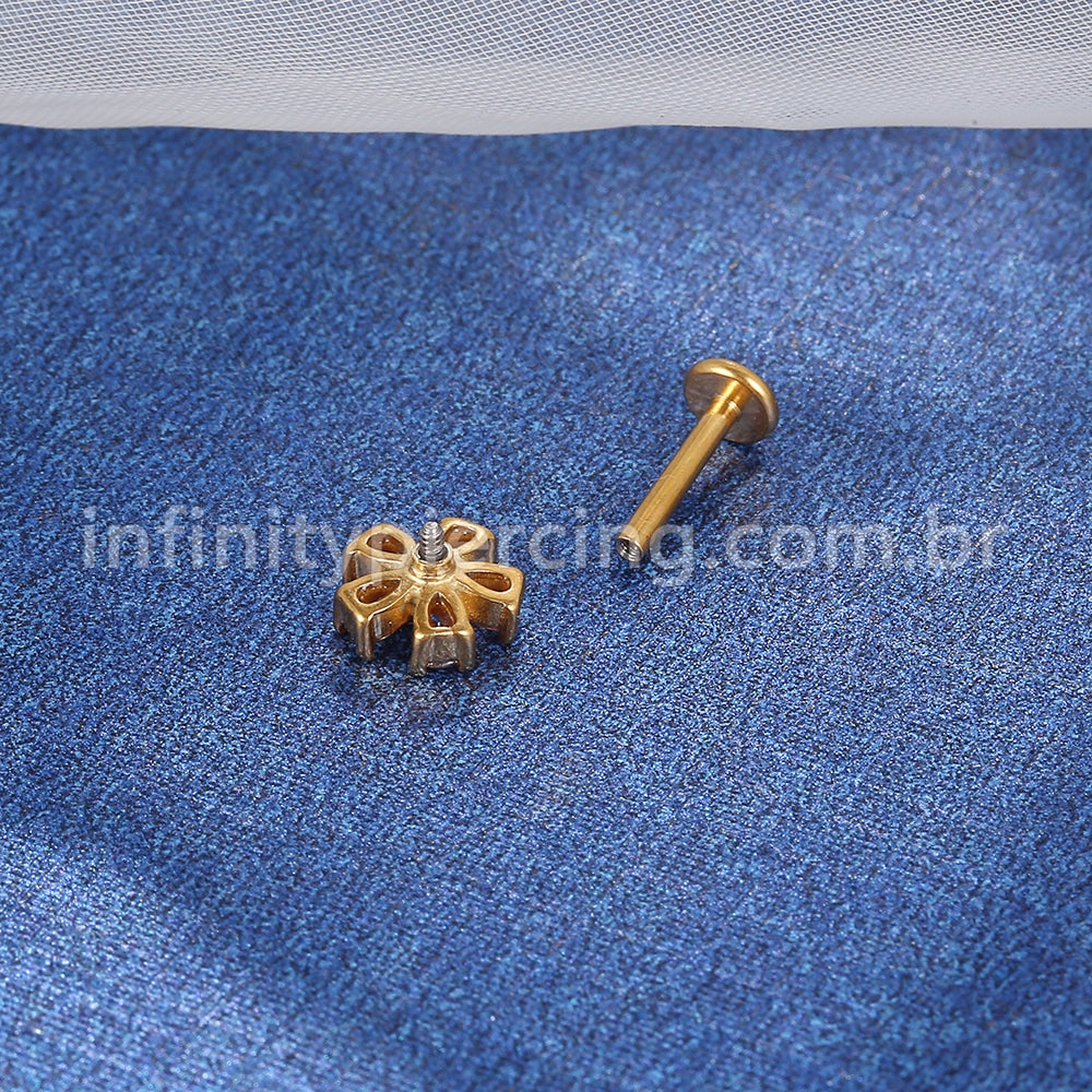 Piercing Labret Aço Cirúrgico Flor Zircônia