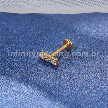 Piercing Labret Aço Cirúrgico Barra 4 Zircônias