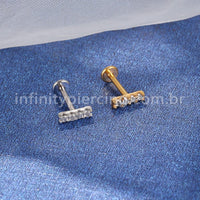 Piercing Labret Aço Cirúrgico Barra 4 Zircônias
