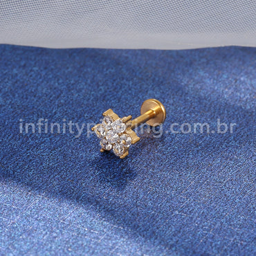 Piercing Labret Aço Cirúrgico Flor Zircônia