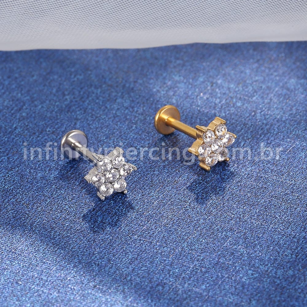 Piercing Labret Aço Cirúrgico Flor Zircônia