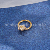 Piercing Argola Aço Cirúrgico Segmento Articulado Flor Zircônia Cravejada