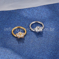 Piercing Argola Aço Cirúrgico Segmento Articulado Flor Zircônia Cravejada