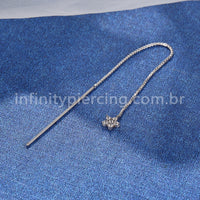 Piercing Palitinho Corrente Aço Cirúrgico Flor 5 Pétalas Zircônia Cravejada
