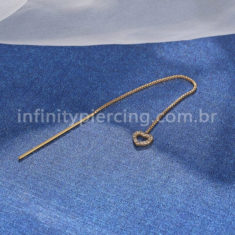 Piercing Palitinho Corrente Aço Cirúrgico Coração Zircônia Cravejada