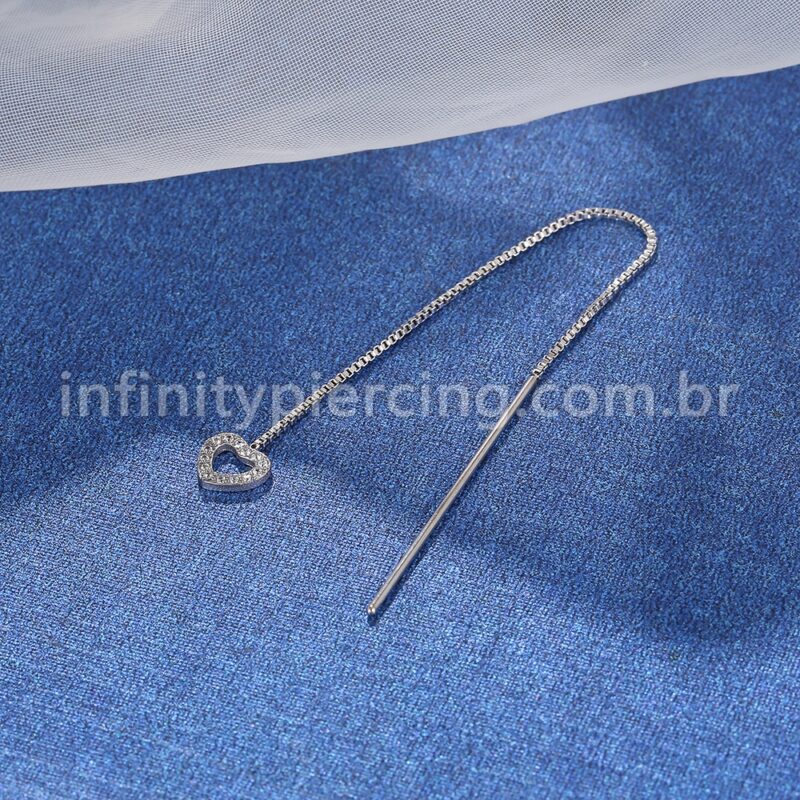 Piercing Palitinho Corrente Aço Cirúrgico Coração Zircônia Cravejada