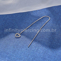Piercing Palitinho Corrente Aço Cirúrgico Coração Zircônia Cravejada