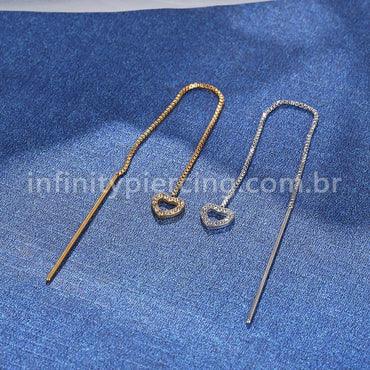 Piercing Palitinho Corrente Aço Cirúrgico Coração Zircônia Cravejada