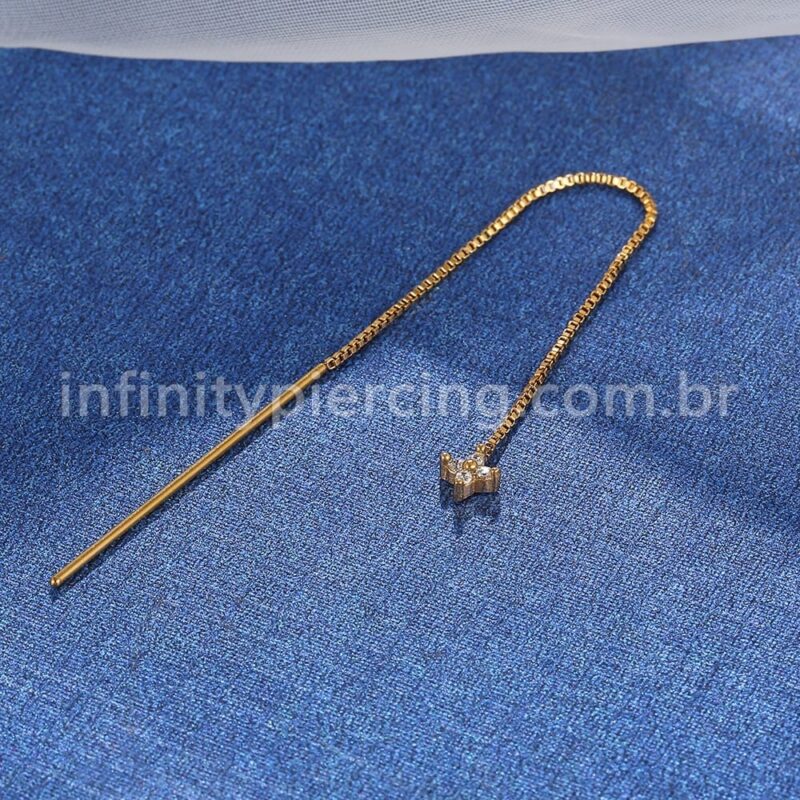 Piercing Palitinho Corrente Aço Cirúrgico Flor 4 Pétalas Zircônia Cravejada
