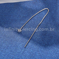 Piercing Palitinho Corrente Aço Cirúrgico Flor 4 Pétalas Zircônia Cravejada