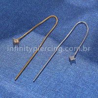 Piercing Palitinho Corrente Aço Cirúrgico Flor 4 Pétalas Zircônia Cravejada
